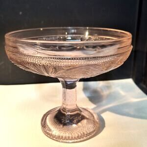 1049. Pink Depression Glass Candy Bowl on Pedestal Embossed Design
